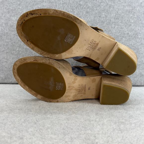 Eileen Fisher Vessey Leather Ankle Strap Sandal-Brown Tan-Block Heel -Women 9.5 - Picture 7 of 10